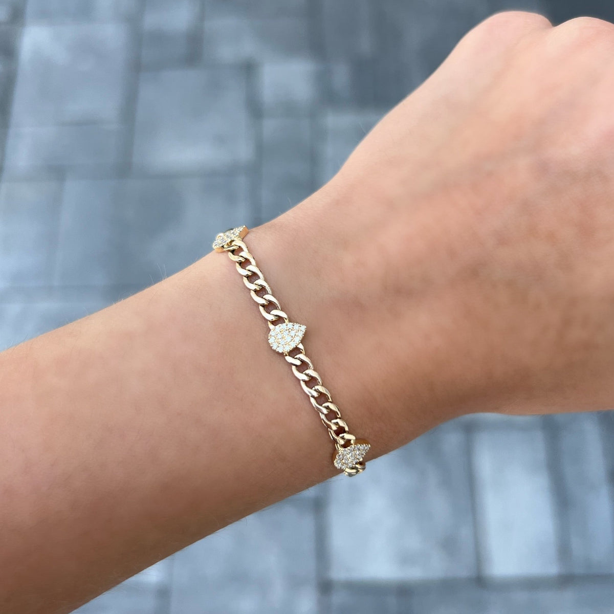 14K GOLD DIAMOND MEDIUM DANIELLE PEAR BRACELET – Jen K Online