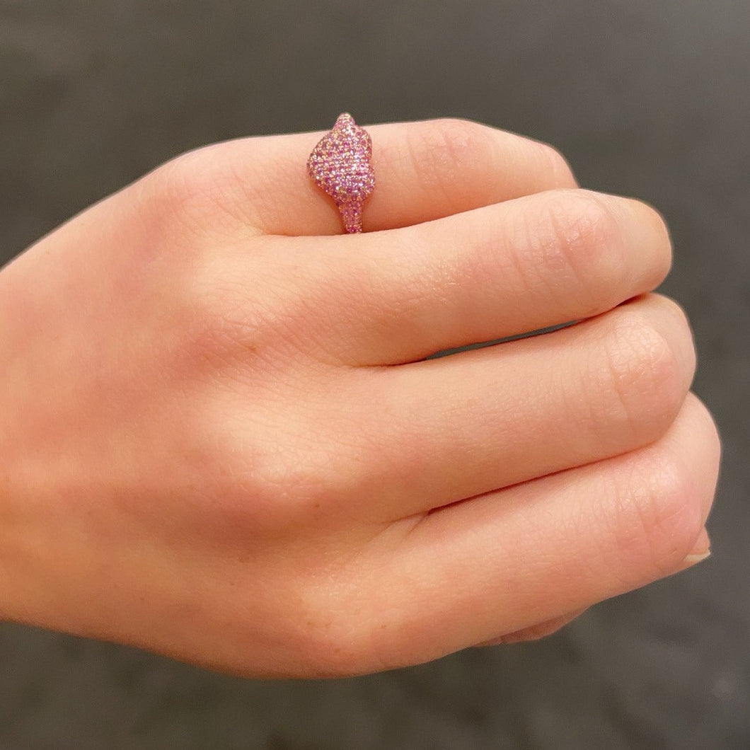 14K GOLD PINK SAPPHIRE STEPHANIE HEART PINKY RING