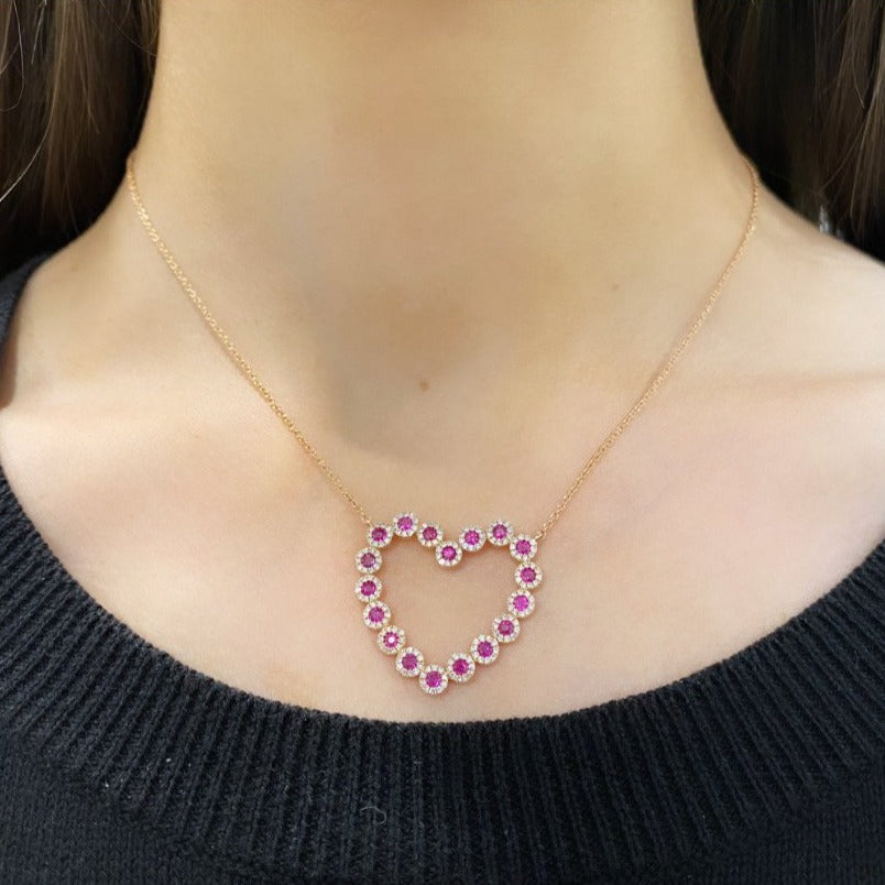 14K GOLD DIAMOND RUBY ADLEY HEART NECKLACE