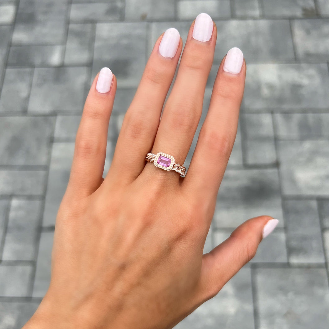 14K GOLD DIAMOND PINK SAPPHIRE PRESLEY RING