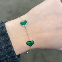 14K GOLD MALACHITE LARGE MEGAN HEART BRACELET