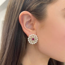 14K GOLD DIAMOND RUBY AND PEARL GRACE EARRINGS
