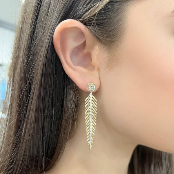 14K GOLD DIAMOND TAYLOR FEATHER EARRINGS