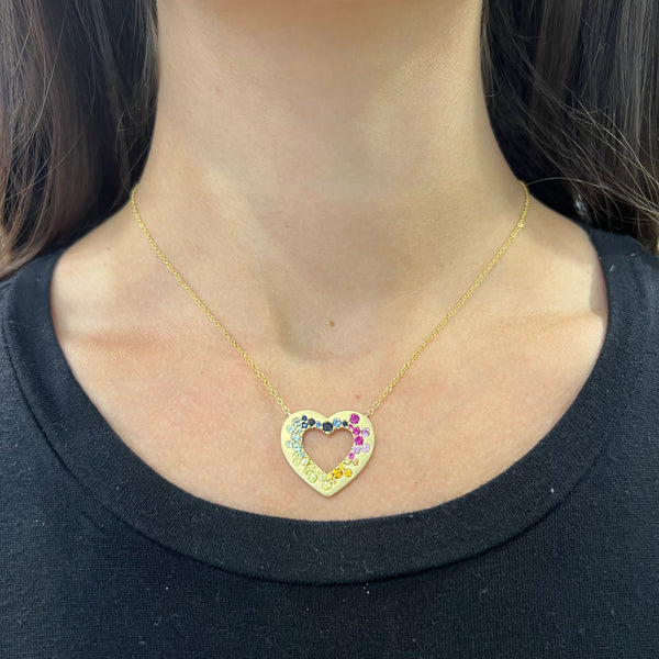 14K GOLD MULTI COLOR SAPPHIRE HEART CONFETTI NECKLACE