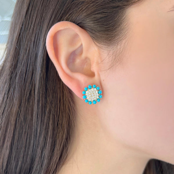 14K GOLD DIAMOND TURQUOISE MARISSA STUDS