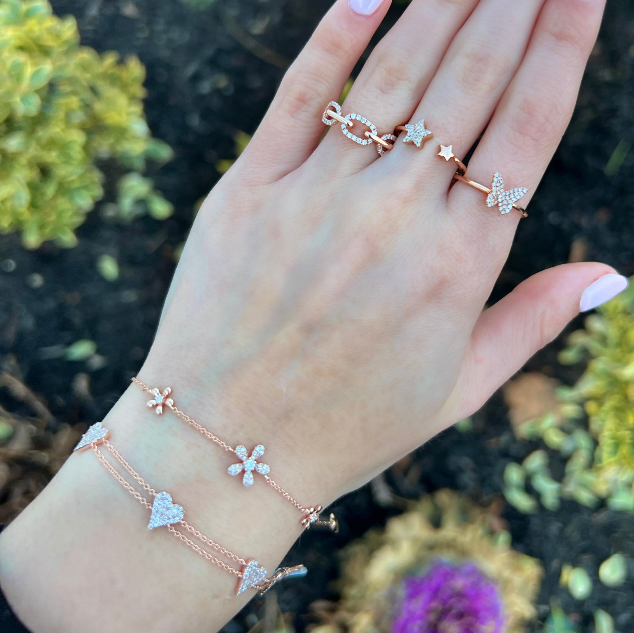 14k Sapphire and Diamond Flower Charm Bracelet – FERKOS FJ
