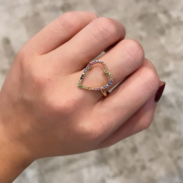 14K GOLD MULTI COLOR SAPPHIRE ABBY HEART RING
