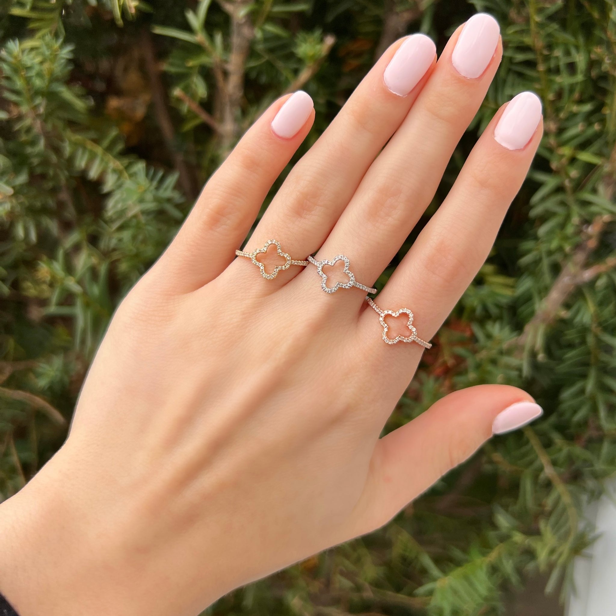Clover Shape Ring with Coco Diamonds, 14k Rose Gold - Mills Jewelers
