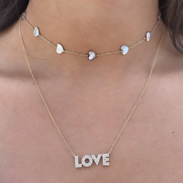14K GOLD MOTHER OF PEARL MEGAN HEART NECKLACE