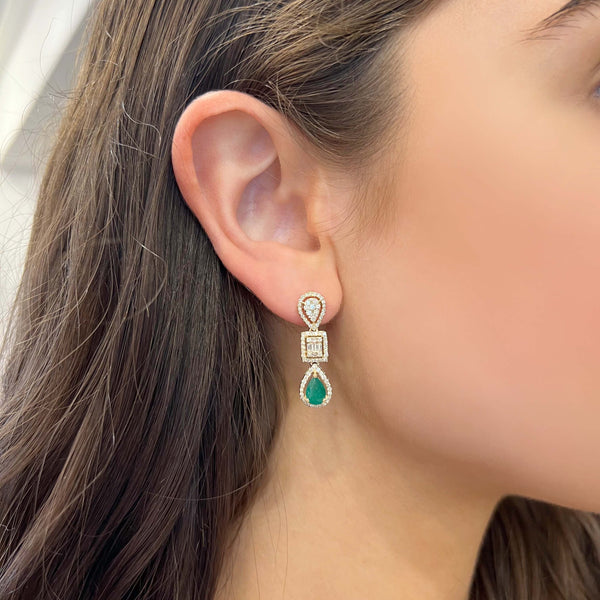 14K GOLD DIAMOND EMERALD VERA EARRINGS