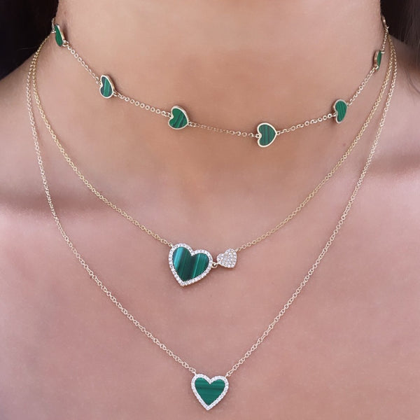 14K GOLD MALACHITE MEGAN HEART NECKLACE