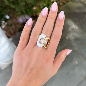 14K GOLD DIAMOND WHITE ENAMEL HILA RING