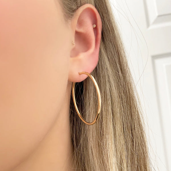 14K GOLD 2MM 1.5" HOOPS