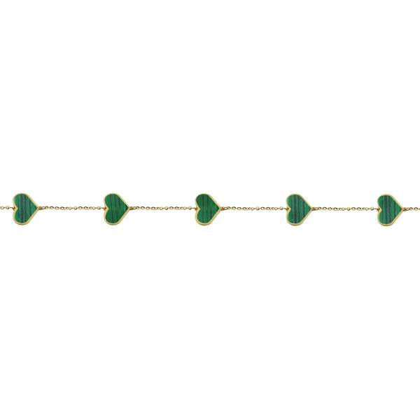 14K GOLD MALACHITE LARGE MEGAN HEART BRACELET