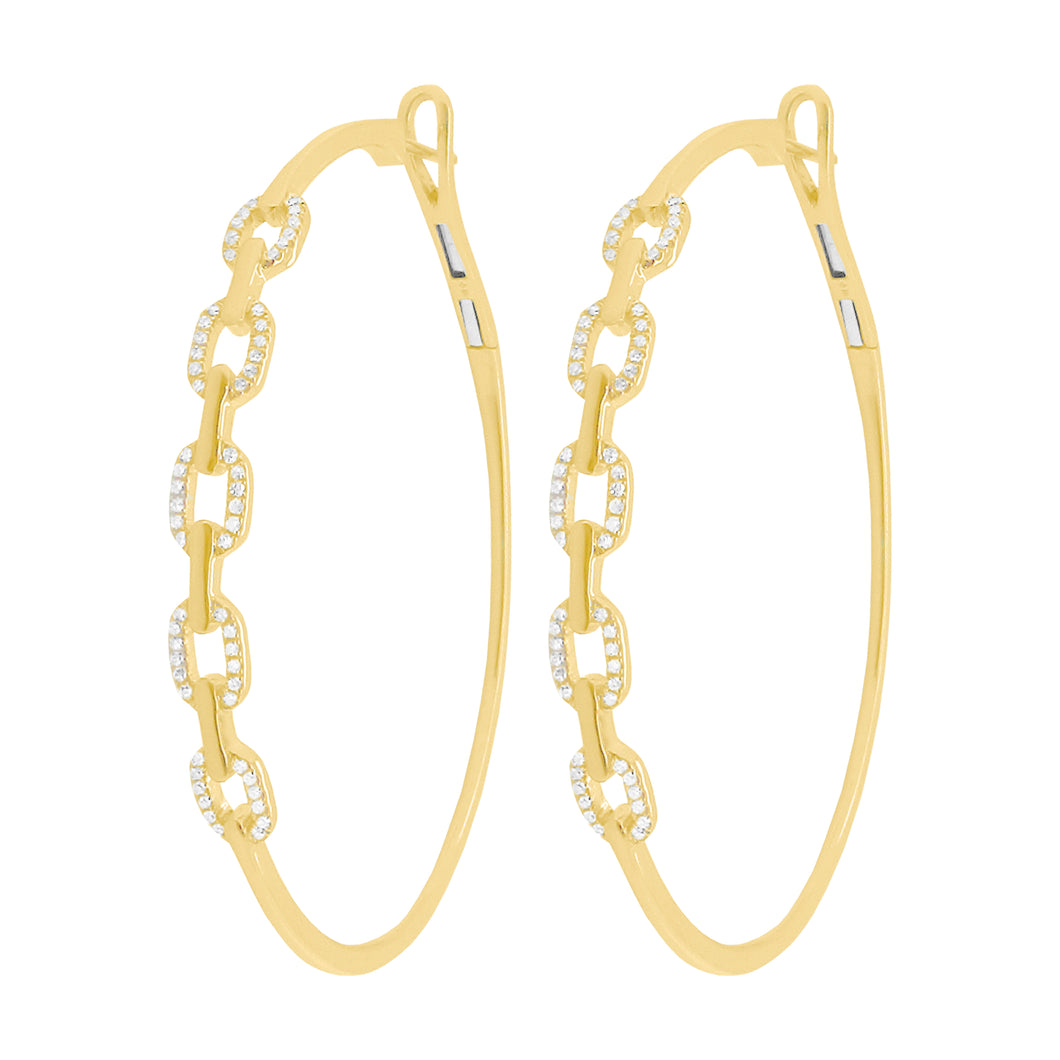 14K GOLD DIAMOND LARGE BRENT HOOPS