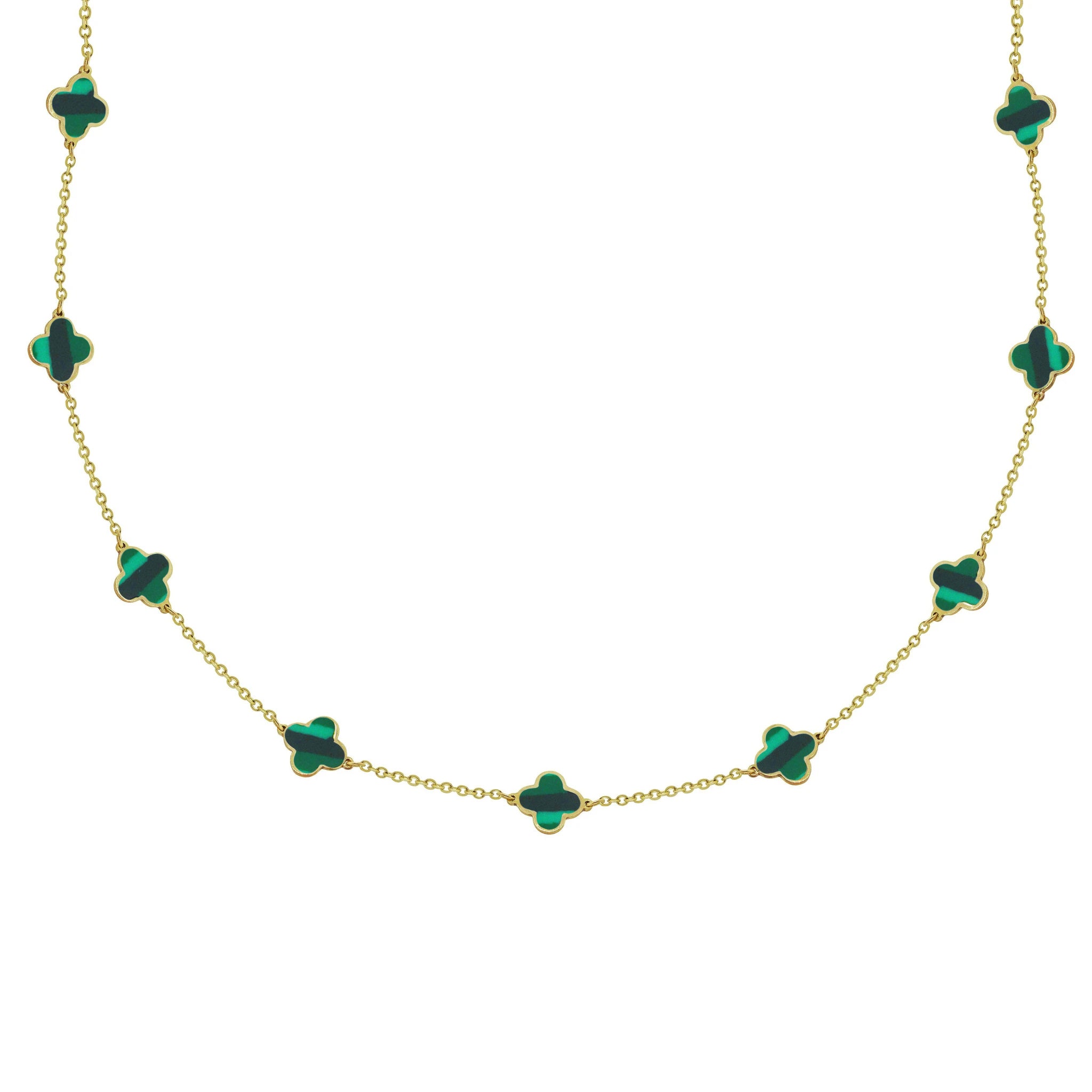 18k Yellow Gold Malachite Clover Bracelet