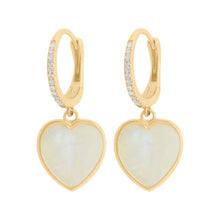 14K GOLD DIAMOND MOONSTONE BESS HEART EARRINGS