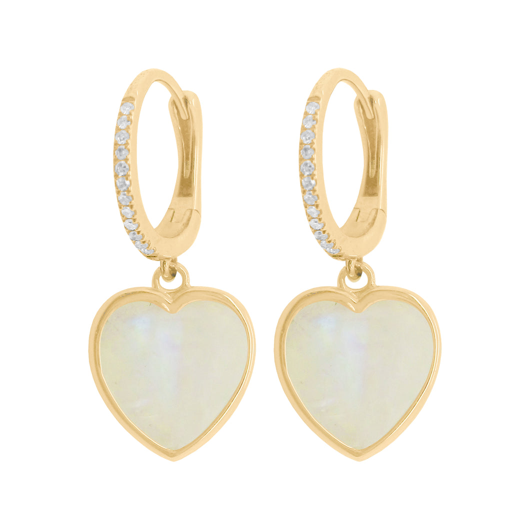 14K GOLD DIAMOND MOONSTONE BESS HEART EARRINGS
