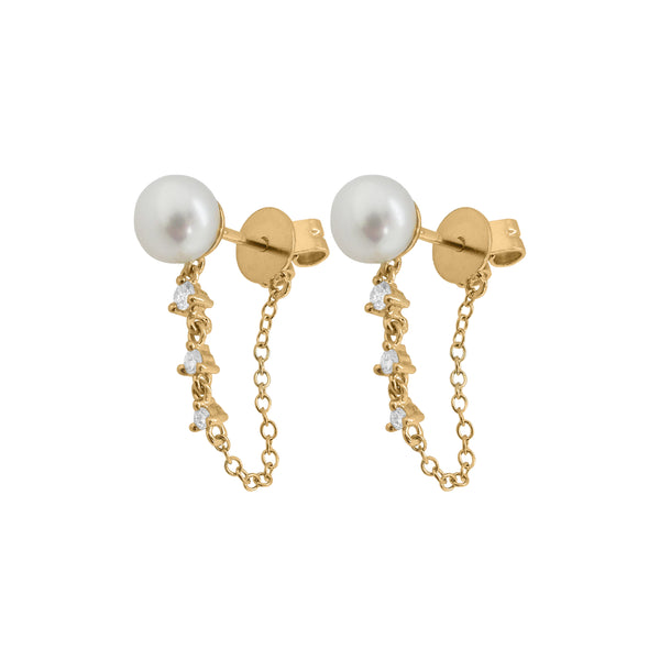 14K GOLD DIAMOND LORI PEARL EARRINGS