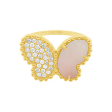 14K GOLD DIAMOND PINK MOTHER OF PEARL BRENDA BUTTERFLY RING