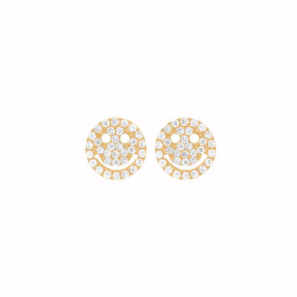 14K GOLD DIAMOND SMALL SMILEY STUDS