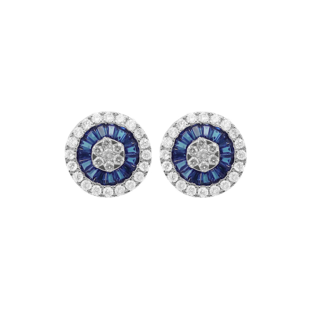 14K GOLD DIAMOND AND BAGUETTE SAPPHIRE TAYLOR EARRINGS