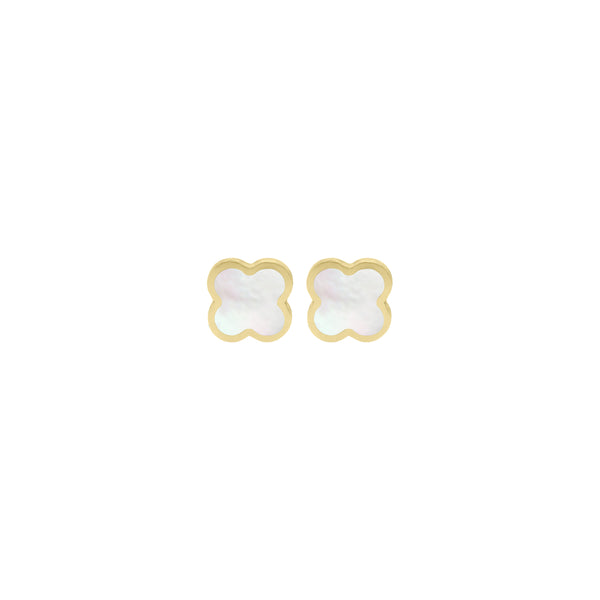14K GOLD MOTHER OF PEARL SMALL MEGAN CLOVER STUDS