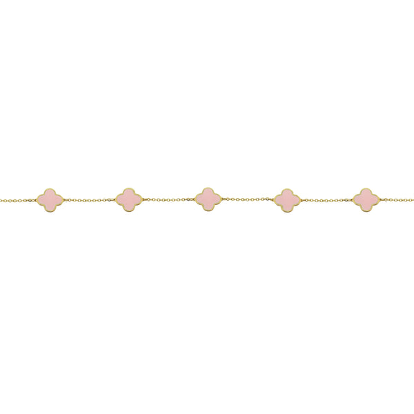 14K GOLD PINK MOTHER OF PEARL SMALL MEGAN CLOVER BRACELET