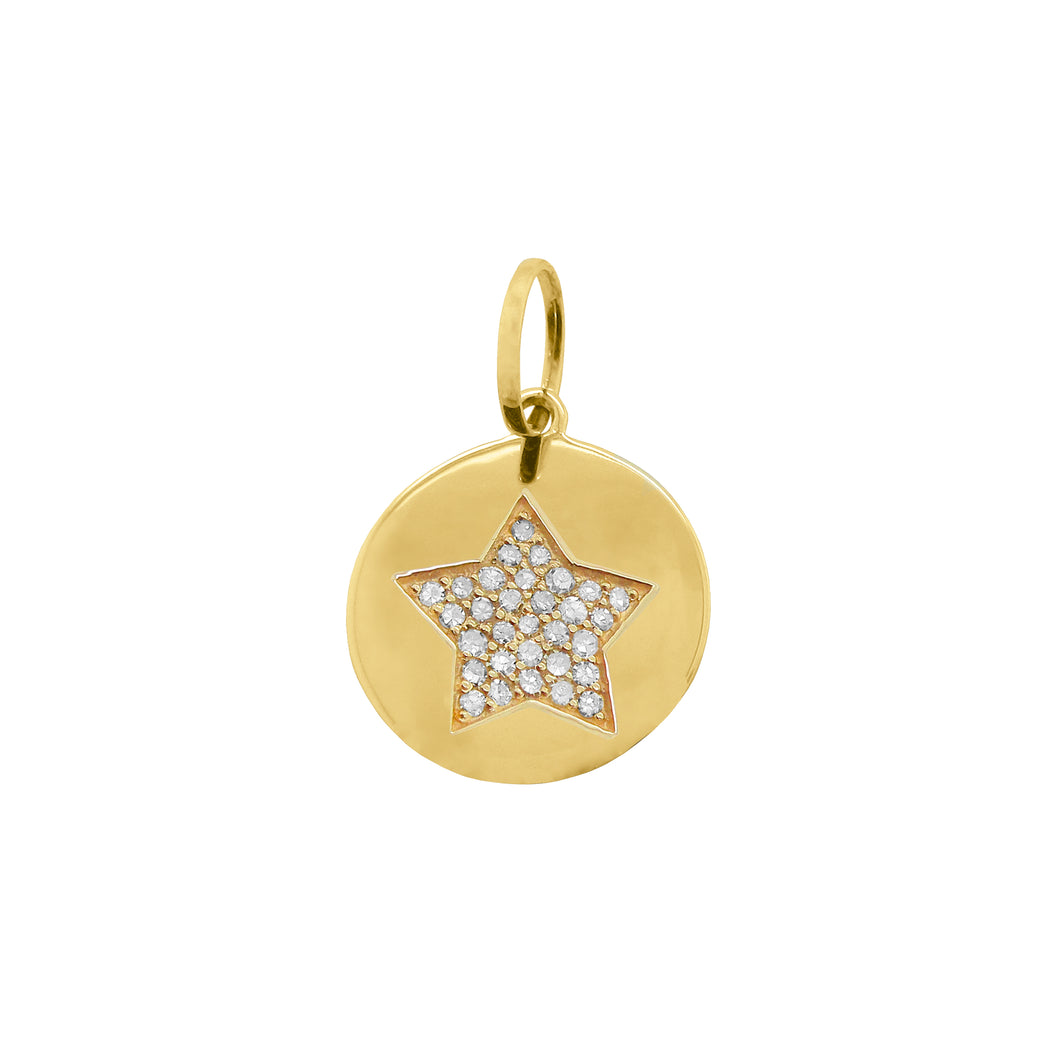 14K GOLD DIAMOND STAR DISC CHARM