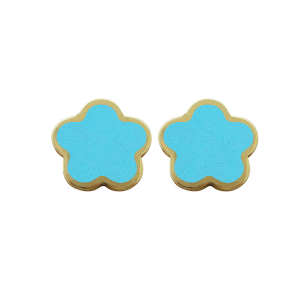 14K GOLD TURQUOISE SMALL MEGAN FLOWER STUDS