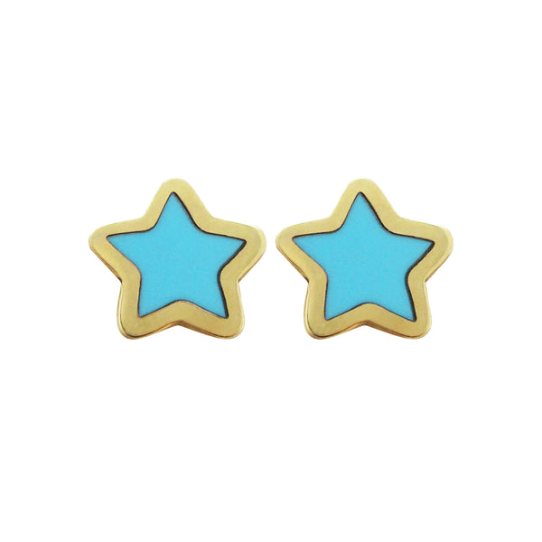 14K GOLD TURQUOISE SMALL MEGAN STAR STUDS