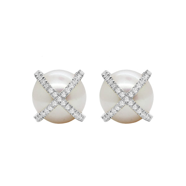 14K GOLD DIAMOND JACLYN PEARL STUDS