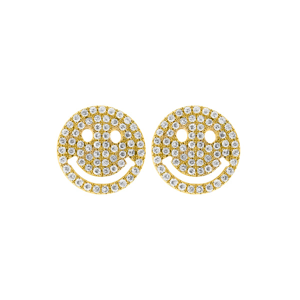 14K GOLD DIAMOND LARGE SMILEY STUDS