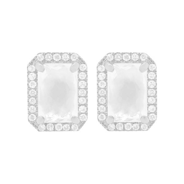 14K GOLD DIAMOND AND WHITE TOPAZ RORY STUDS